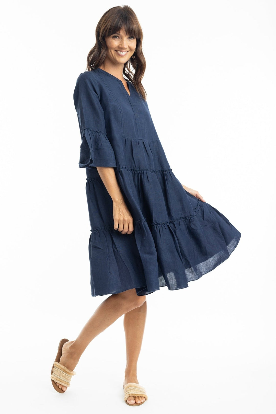 Escape 71537 Navy Linen Dress - Dotique