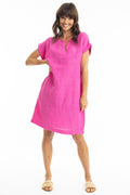 Escape 71539 New Pink Cap Sleeve Linen Shift Dress - Dotique