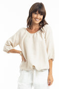 Escape 72495 Sand Gather Neck 3/4 Sleeve Linen Top - Dotique
