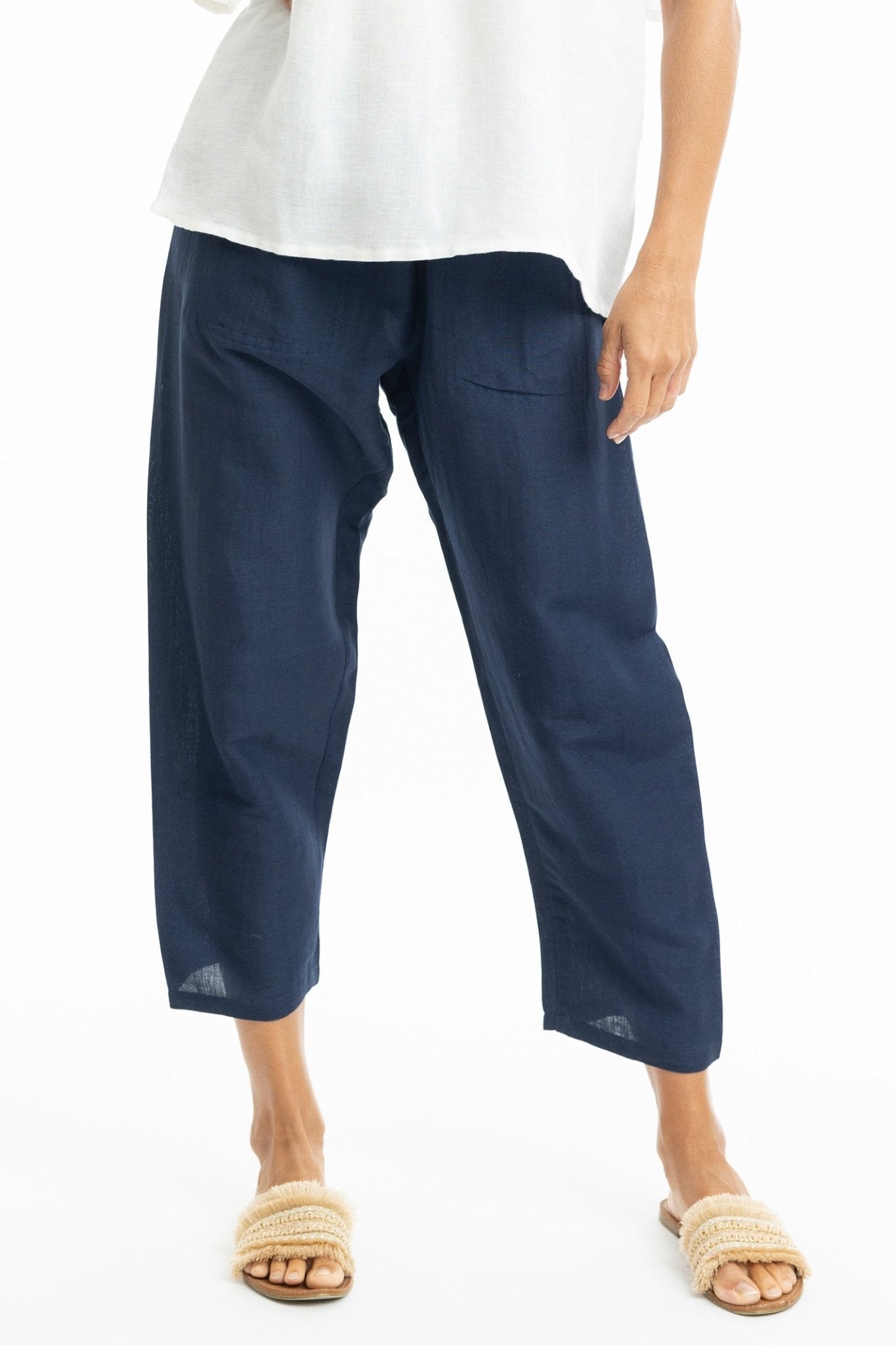 Escape 76056 Navy Linen Cropped Trousers - Dotique