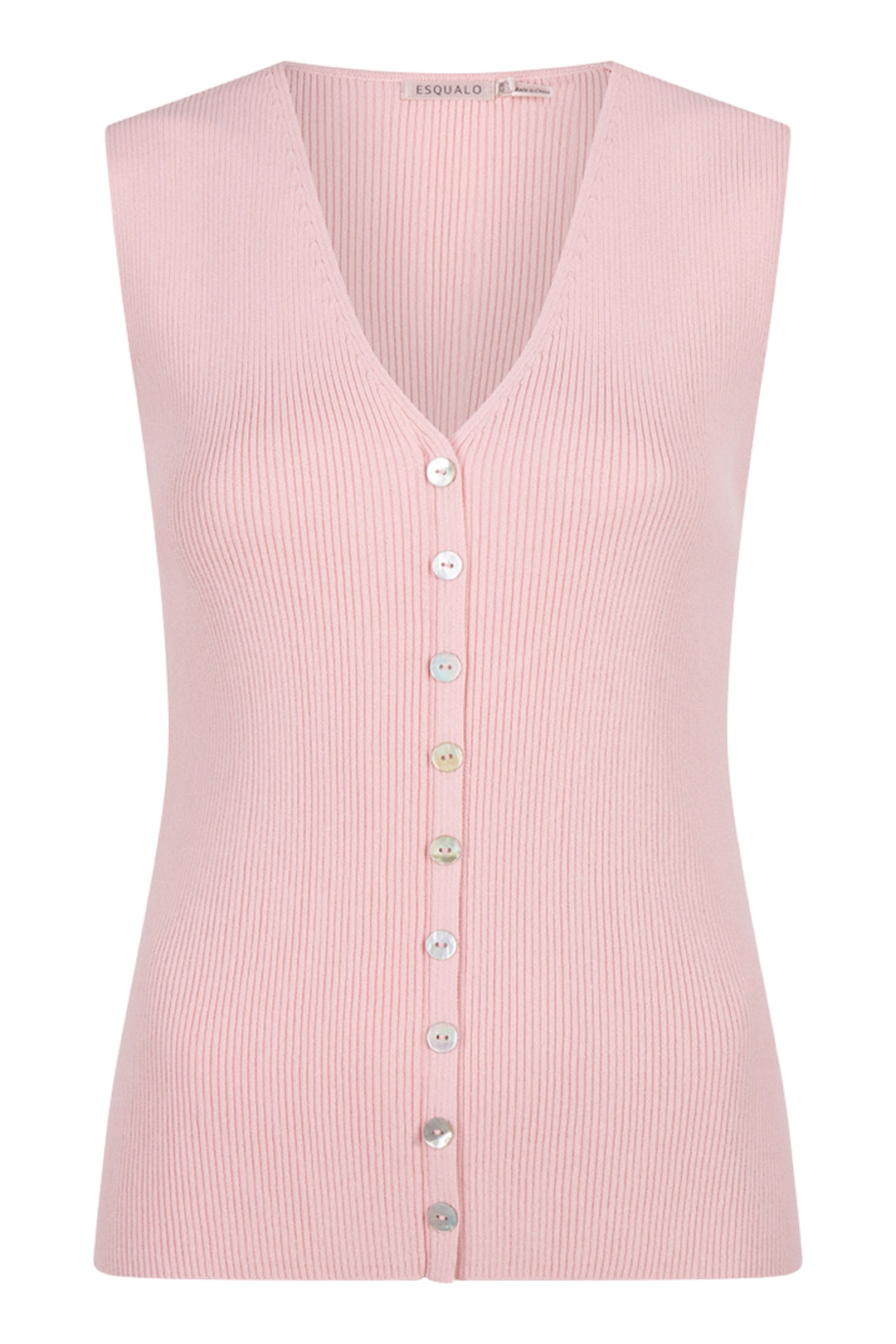 esqualo-07014-v-neck-button-sleeveless-top-in-pink