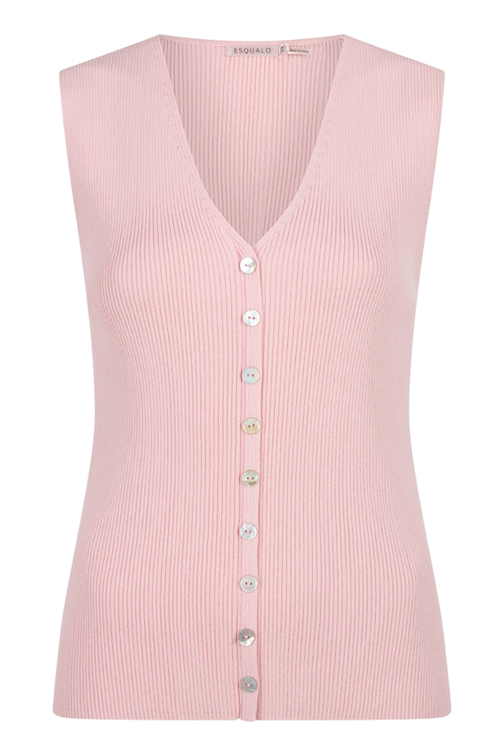 esqualo-07014-v-neck-button-sleeveless-top-in-pink