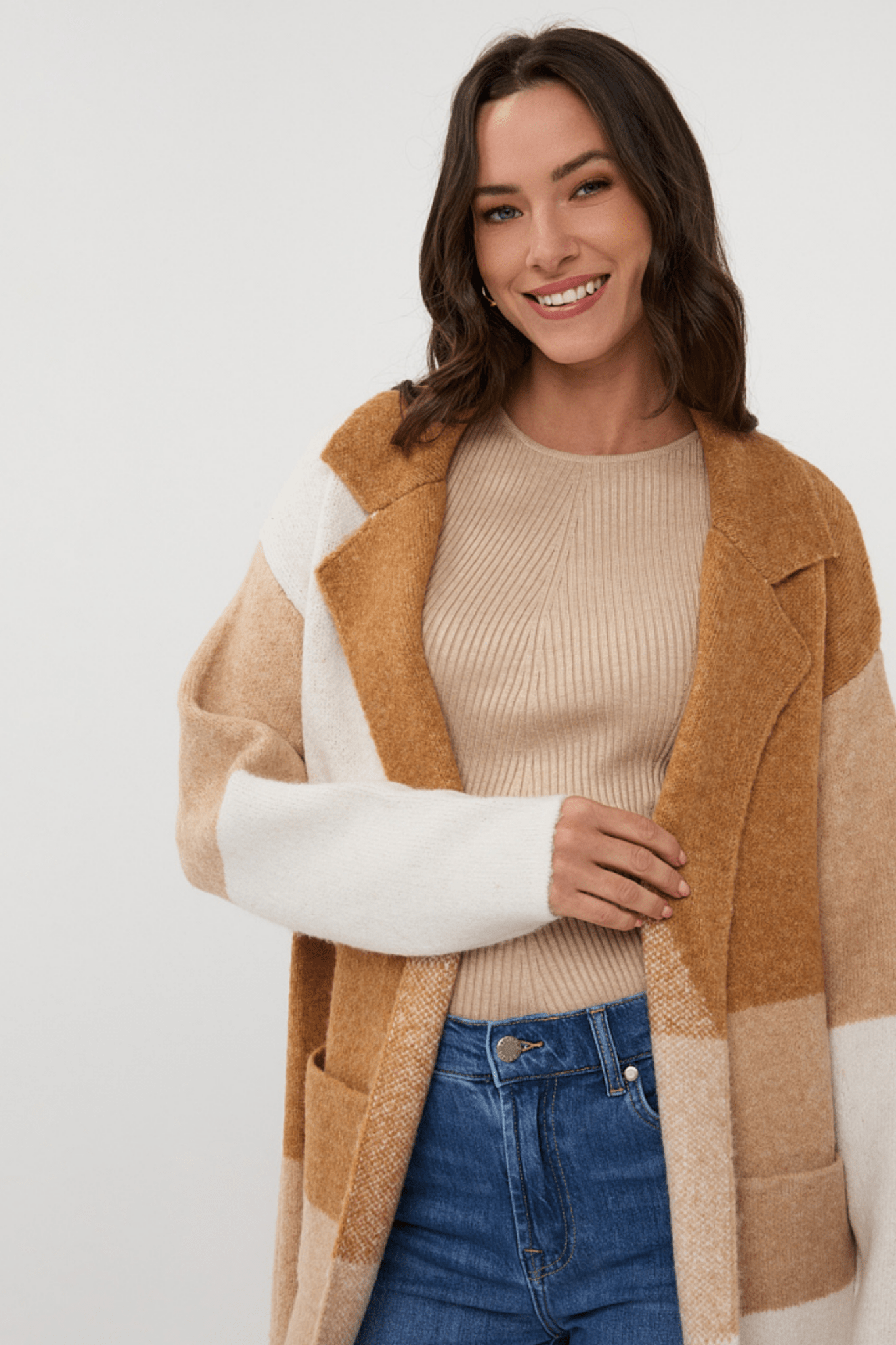 EsQualo 18507 Sand Cardigan Long Blocks - Dotique - EsQualo