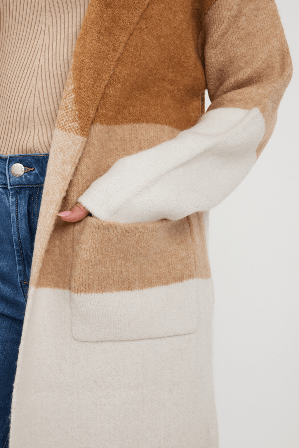 EsQualo 18507 Sand Cardigan Long Blocks - Dotique - EsQualo