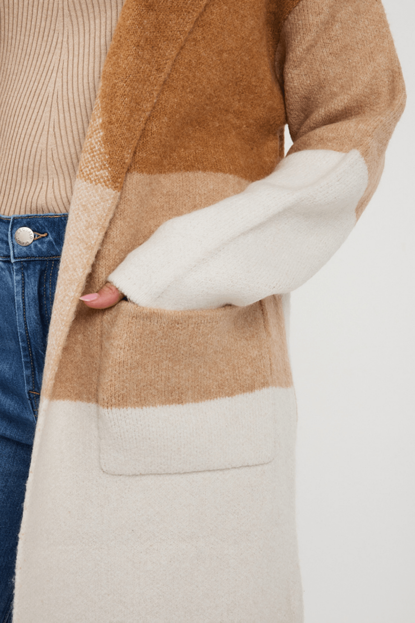 EsQualo 18507 Sand Cardigan Long Blocks - Dotique - EsQualo