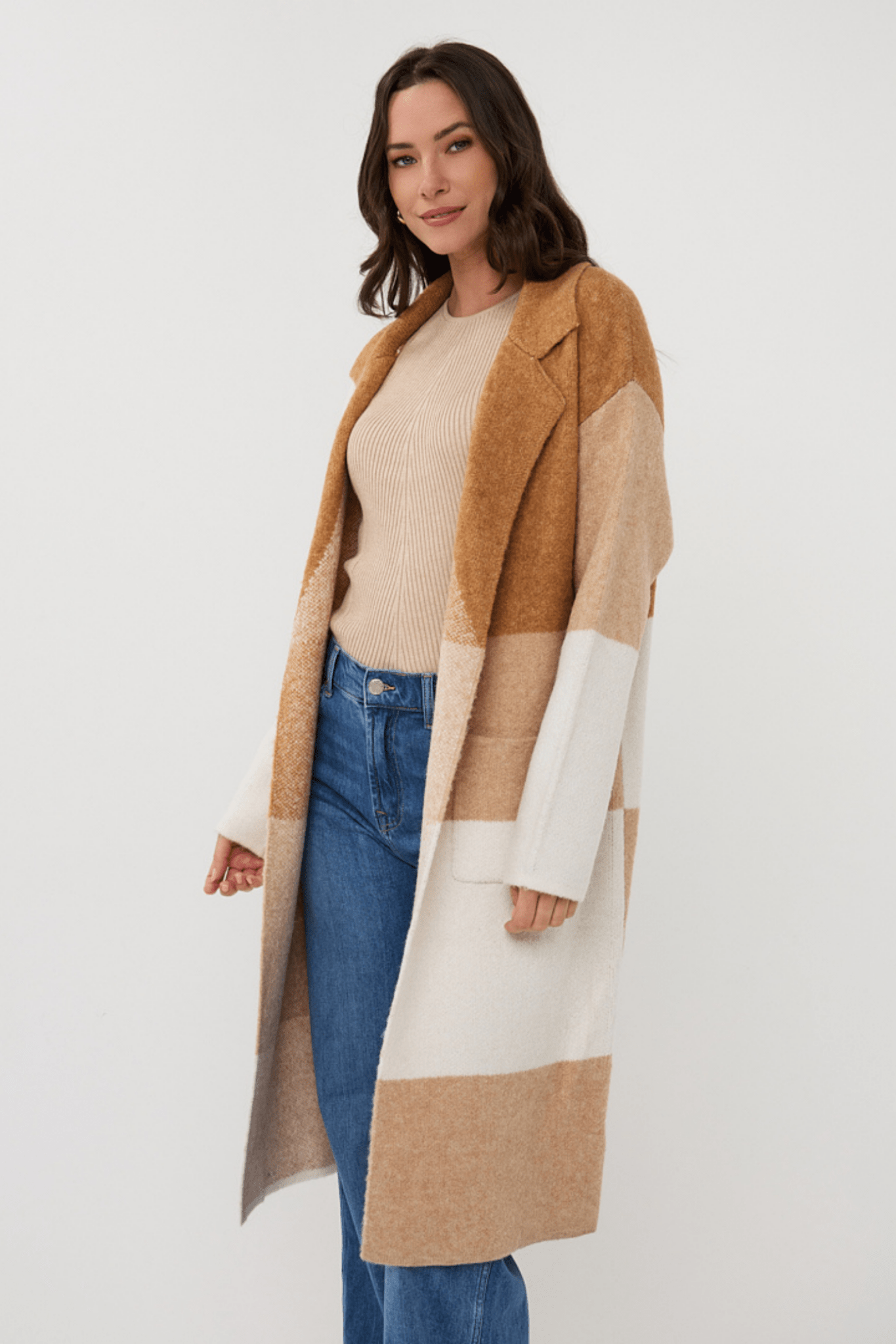 EsQualo 18507 Sand Cardigan Long Blocks - Dotique - EsQualo
