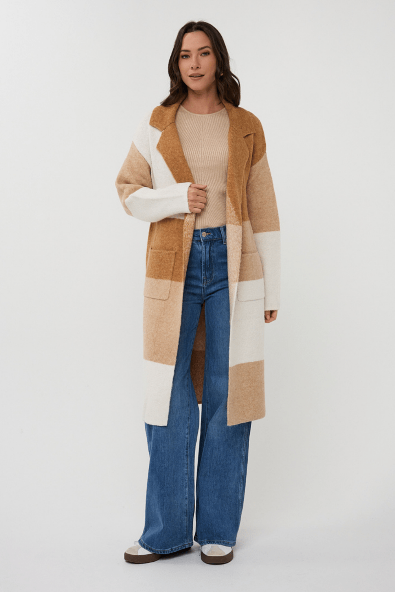 EsQualo 18507 Sand Cardigan Long Blocks - Dotique - EsQualo