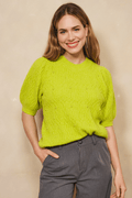 EsQualo 27525 City Lime Jumper with Pearls Cable Short Sleeves - Dotique - EsQualo
