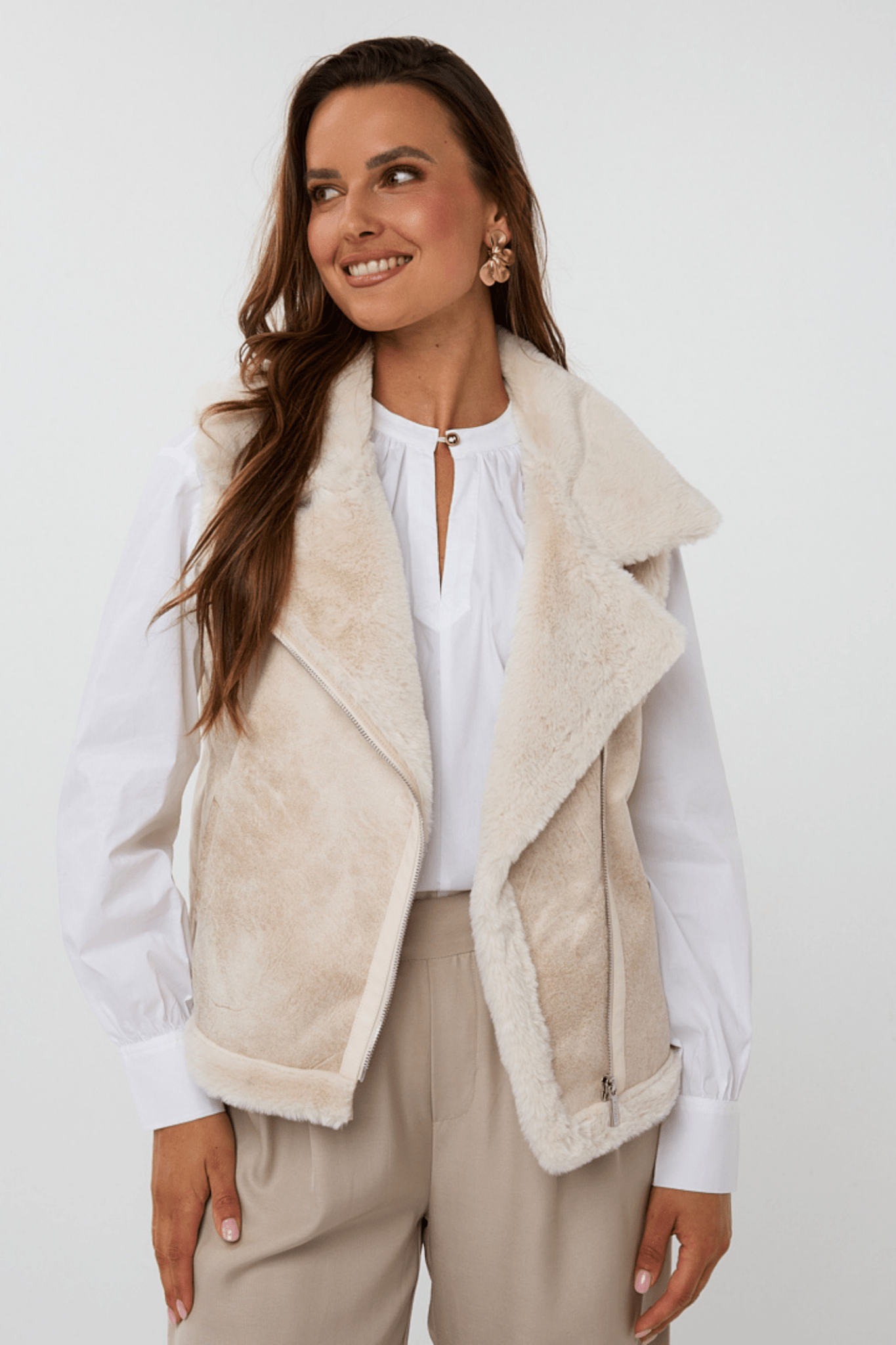 EsQualo 37502 Beige Gillet Fur - Dotique - EsQualo