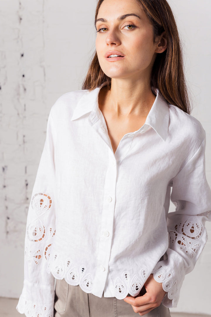 Eve in Paradise 1224-26240-1000 Jisoo White Linen Blouse - Dotique