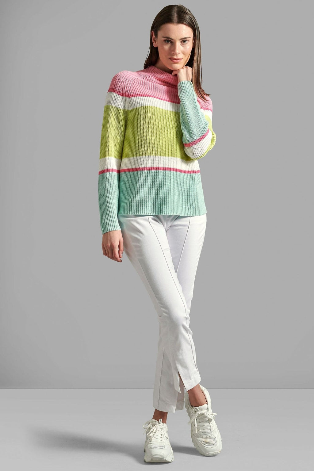 Eve in Paradise Ella 1071-24213-5201 Pink Green Stripe Jumper - Dotique