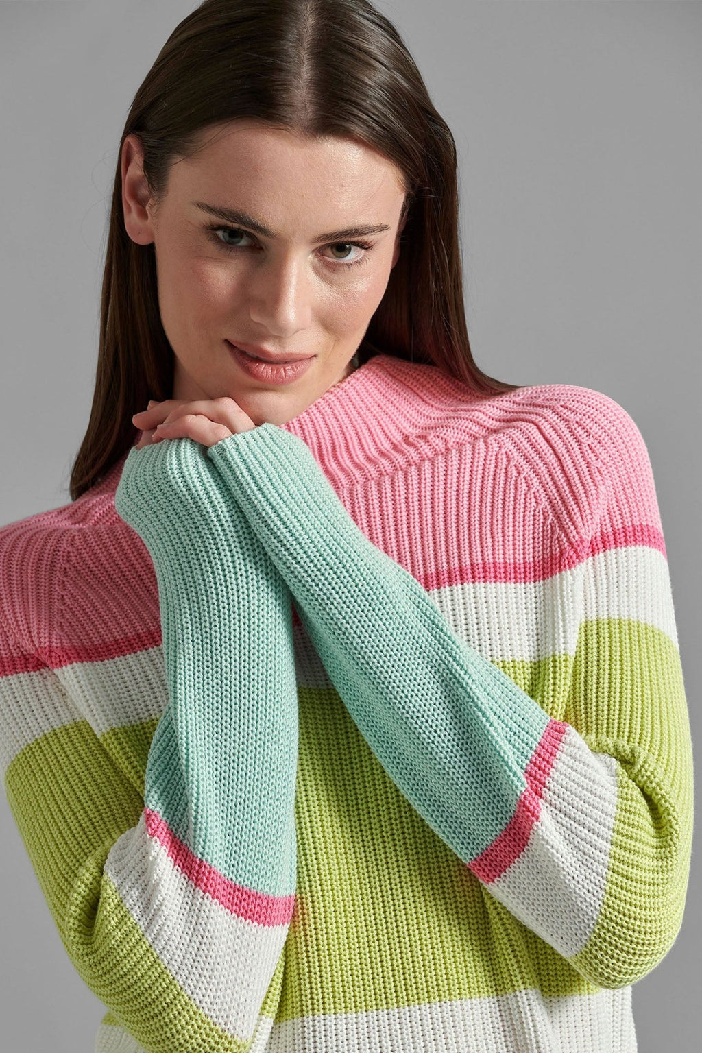 Eve in Paradise Ella 1071-24213-5201 Pink Green Stripe Jumper - Dotique
