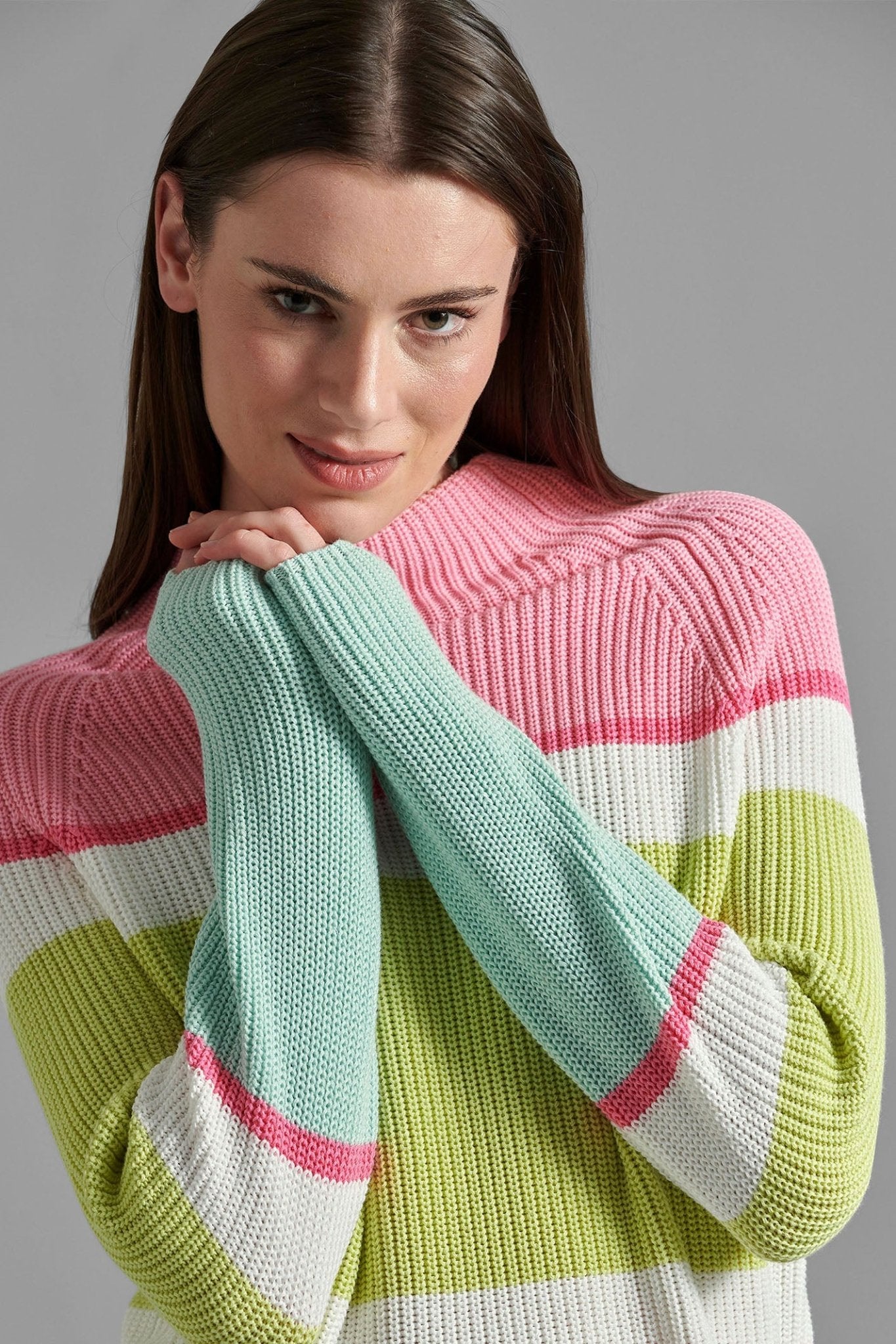Eve in Paradise Ella 1071-24213-5201 Pink Green Stripe Jumper - Dotique