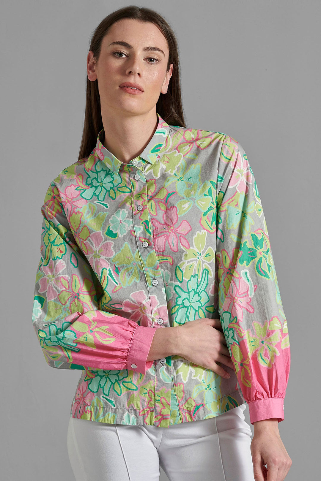 Eve in Paradise Insa Cotton Blouse Green Flower Print 1077-24271 - Dotique