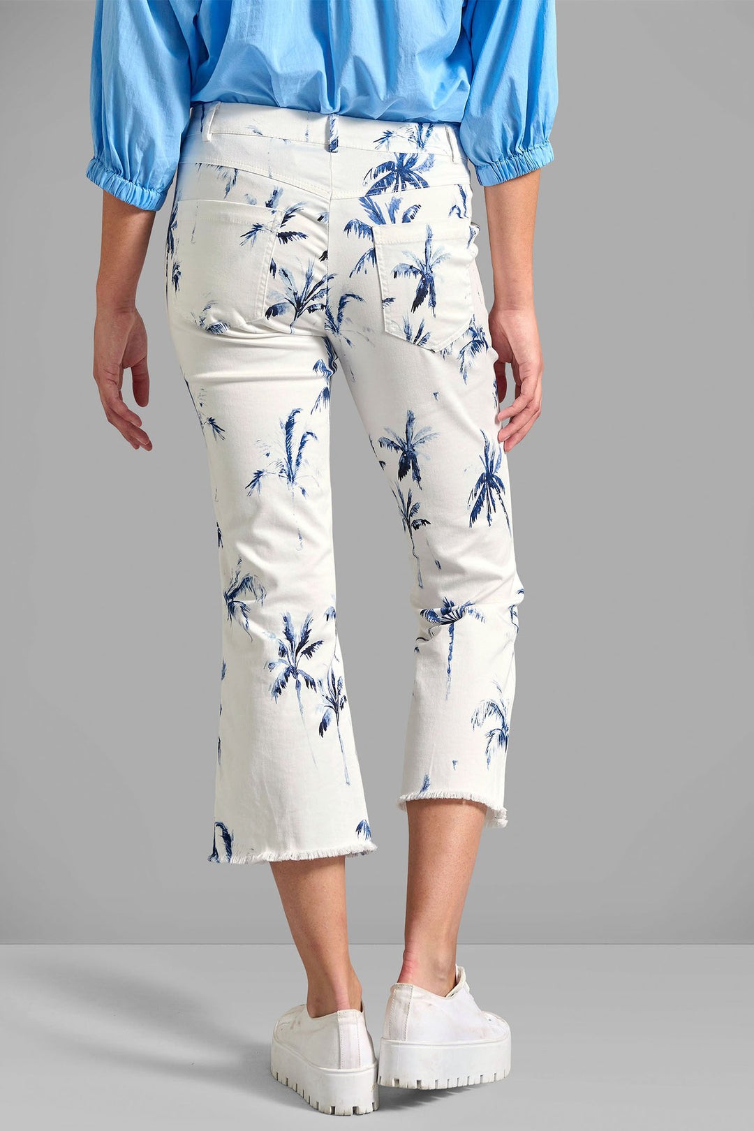 Eve in Paradise Koko Trousers White Blue Palm Print 1087-24370-1044 - Dotique