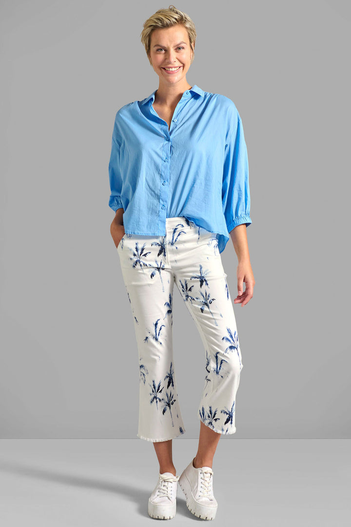 Eve in Paradise Koko Trousers White Blue Palm Print 1087-24370-1044 - Dotique