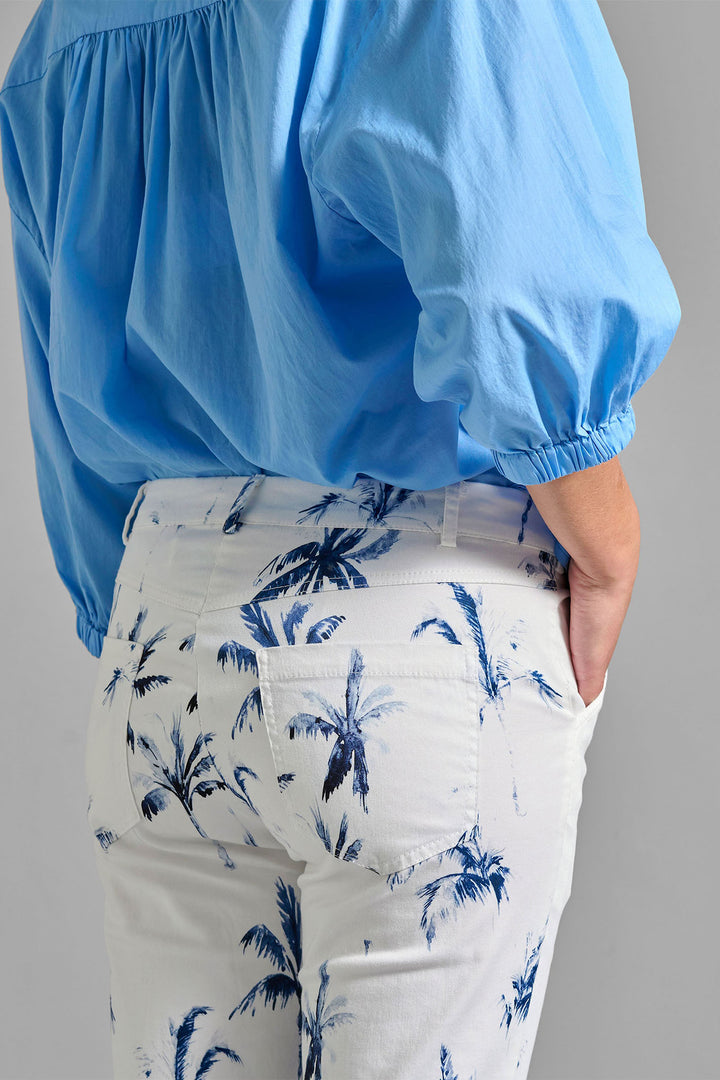 Eve in Paradise Koko Trousers White Blue Palm Print 1087-24370-1044 - Dotique