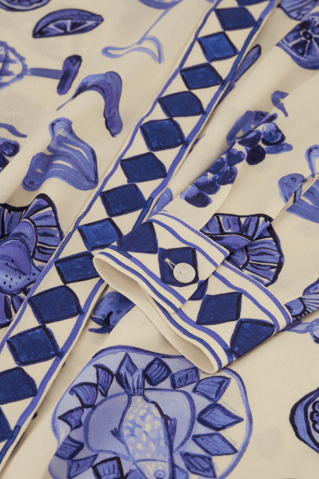 Fabienne Chapot cream blouse with blue food print front view – Dotique