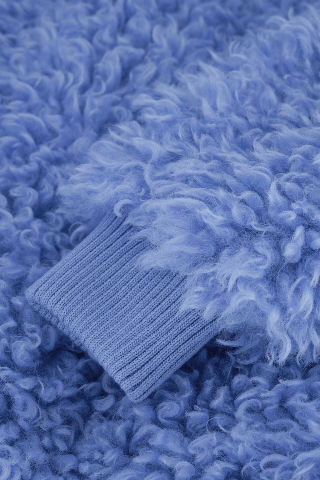 Fabienne Chapot blue faux fur teddy jacket with button fastening front view – Dotique

