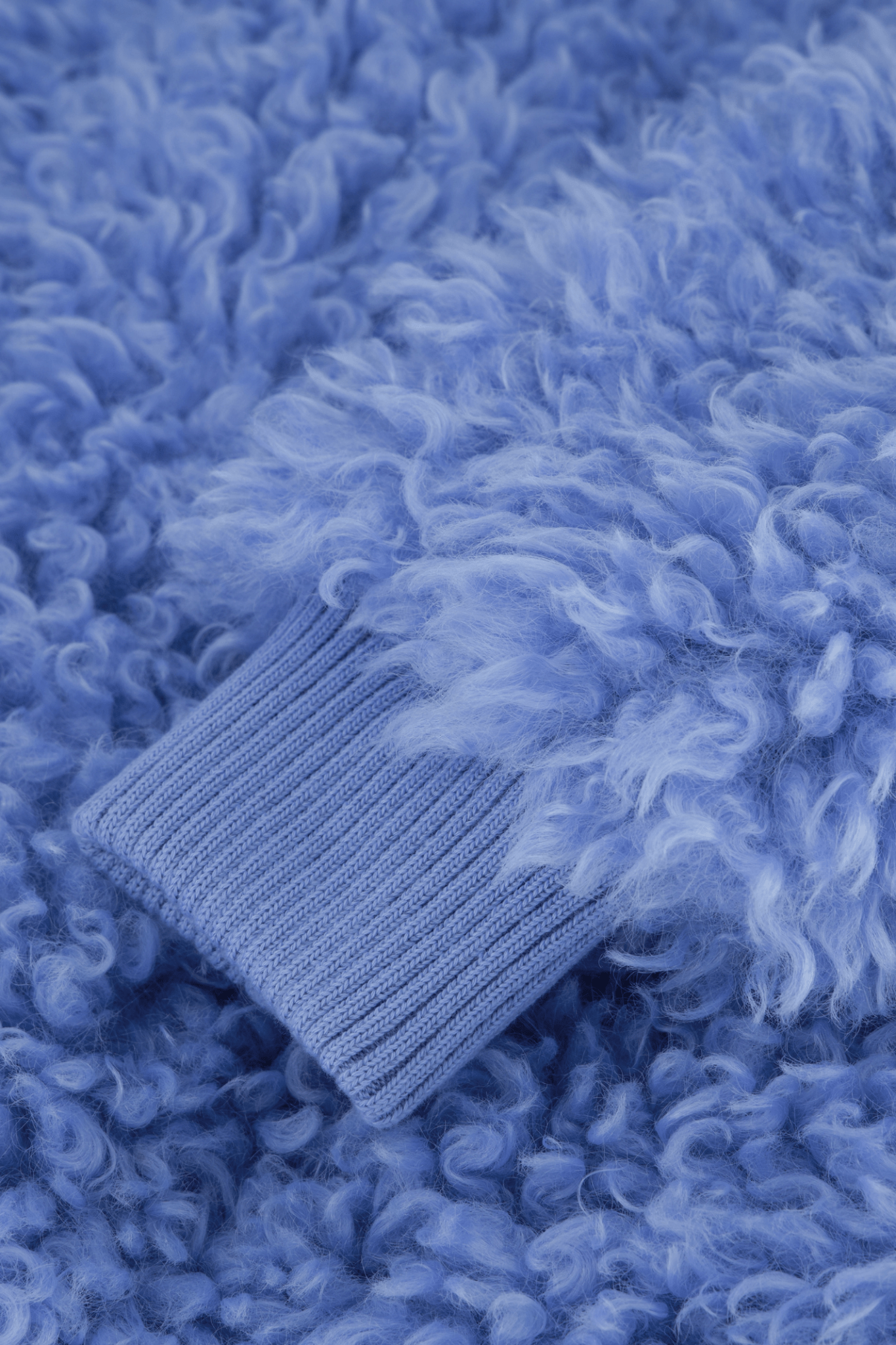 Fabienne Chapot blue faux fur teddy jacket with button fastening front view – Dotique

