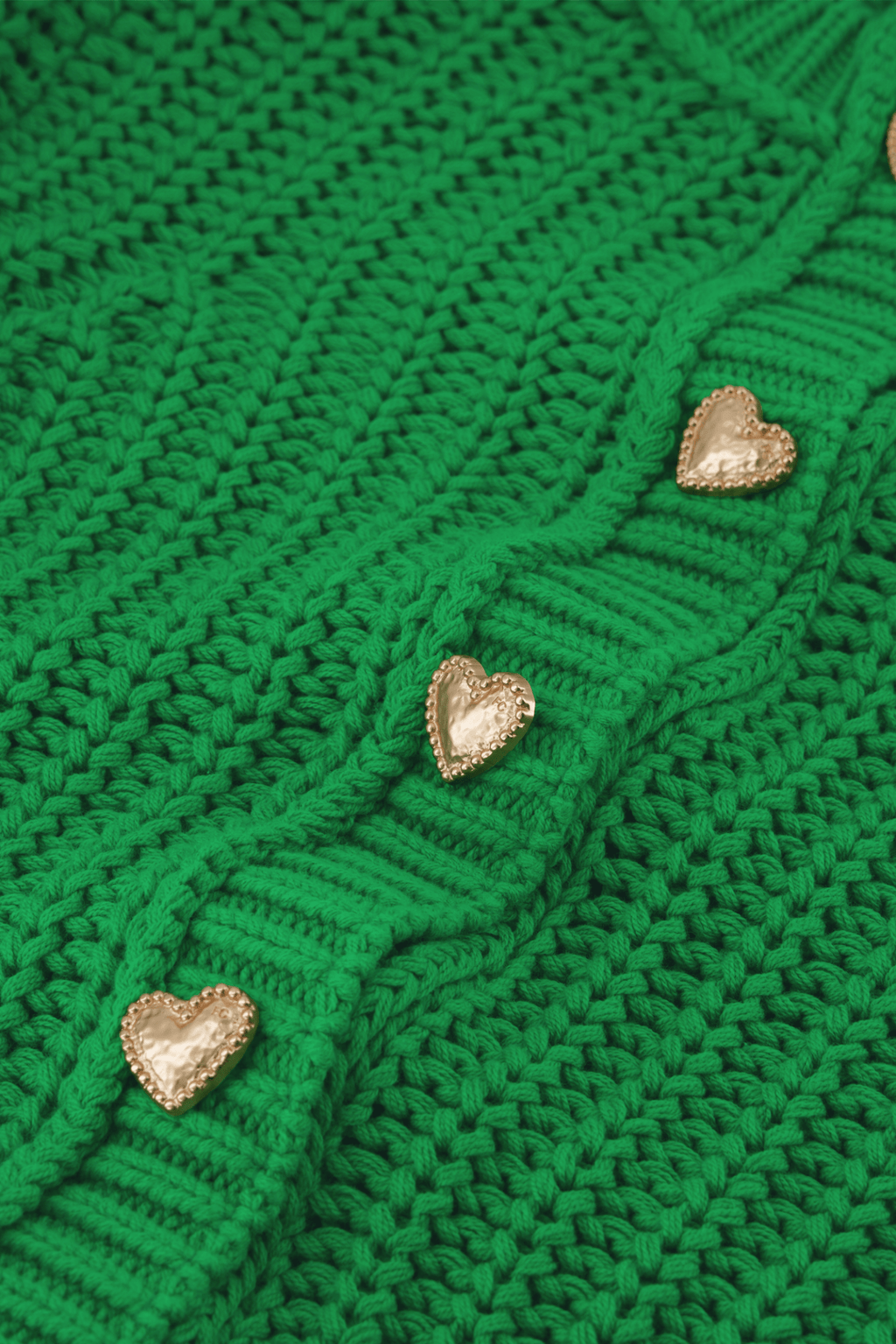 Fabienne Chapot green knitted cardigan with gold heart buttons front view – Dotique

