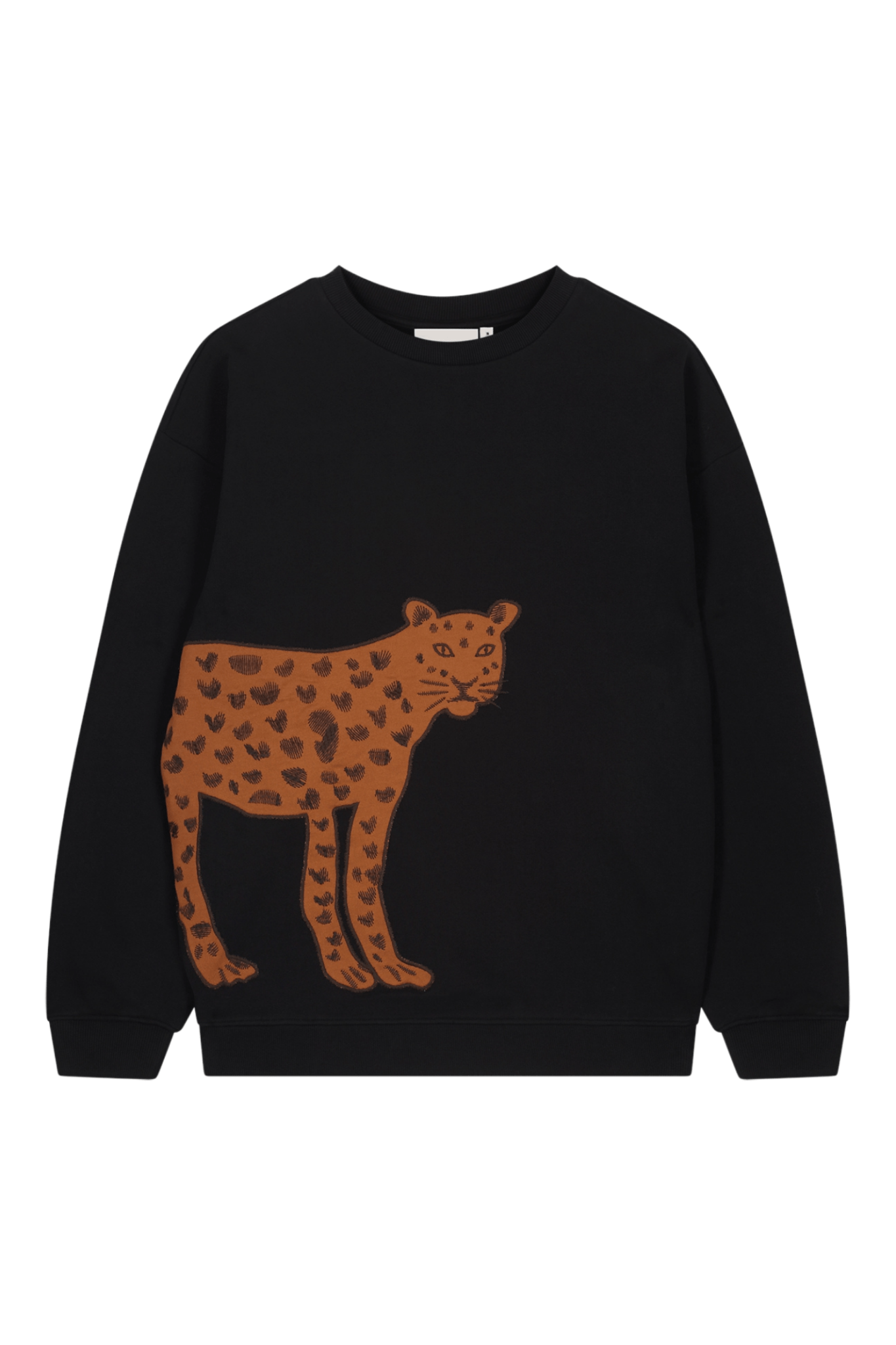 Fabienne Chapot black sweatshirt with brown leopard graphic front view – Dotique


