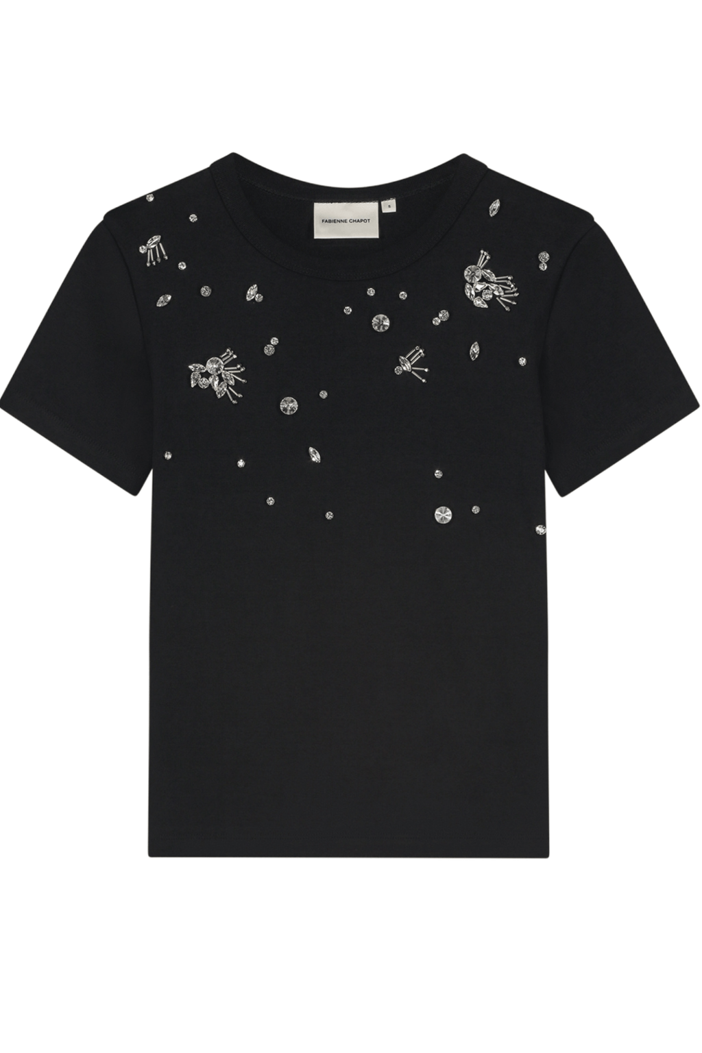 Fabienne Chapot black short sleeve t-shirt with silver embellishments front view – Dotique

