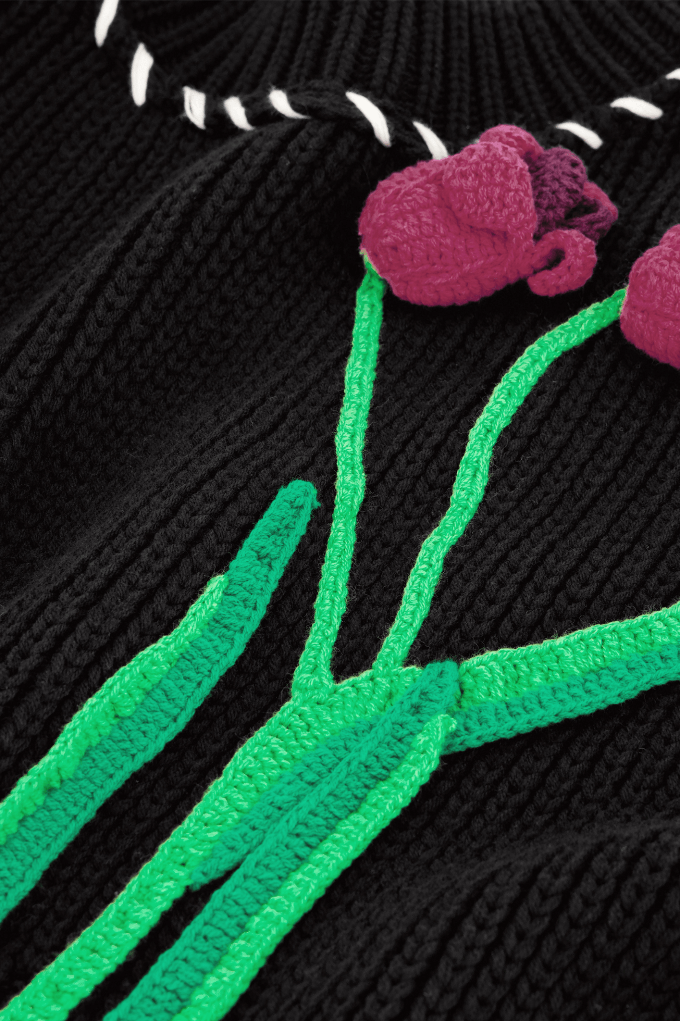 Fabienne Chapot black knit pullover with pink tulip embroidery front view – Dotique