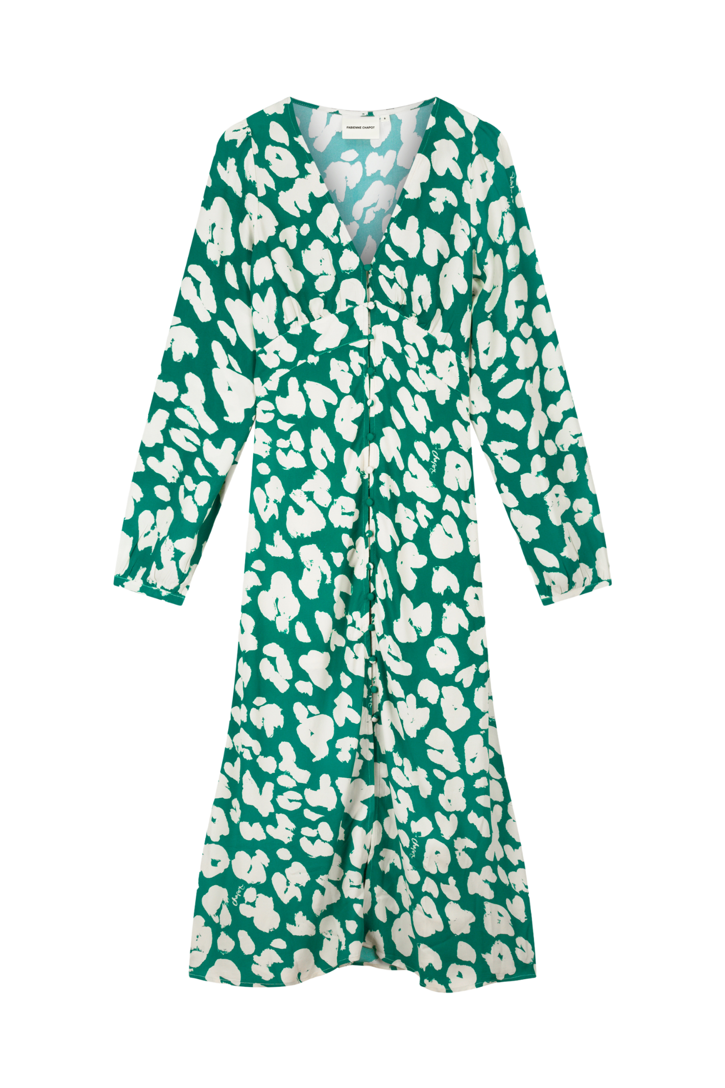 Fabienne Chapot Ana Dress Evergreen/Cosy White features a floral design by Fabienne Chapot, shop at Dotique.