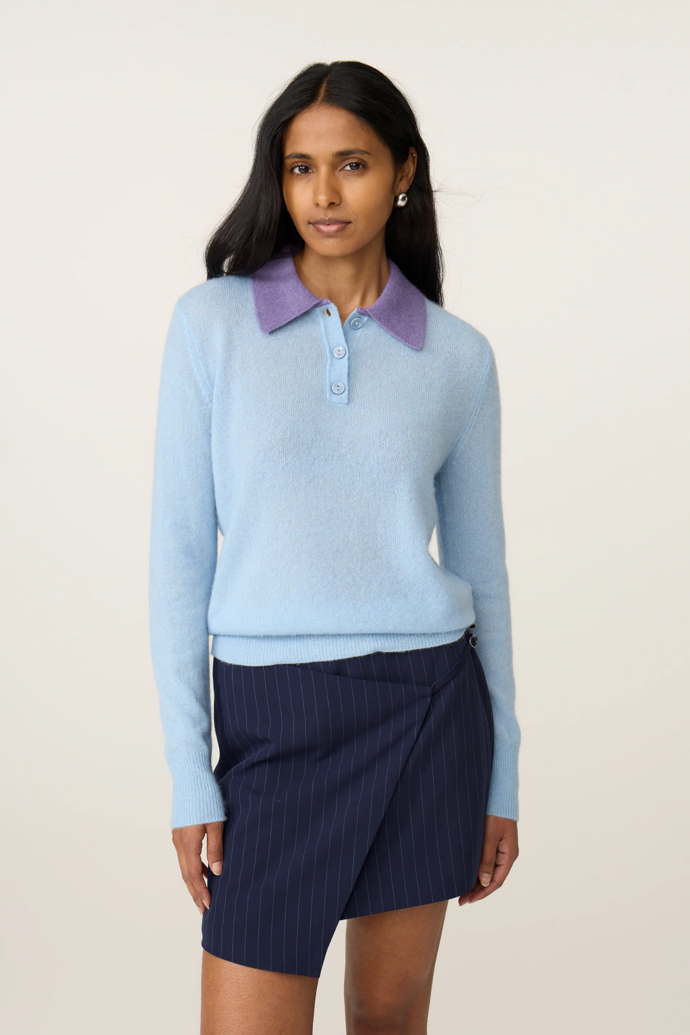 Fabienne Chapot Barbara Pullover in Icey Blue with purple collar – Dotique