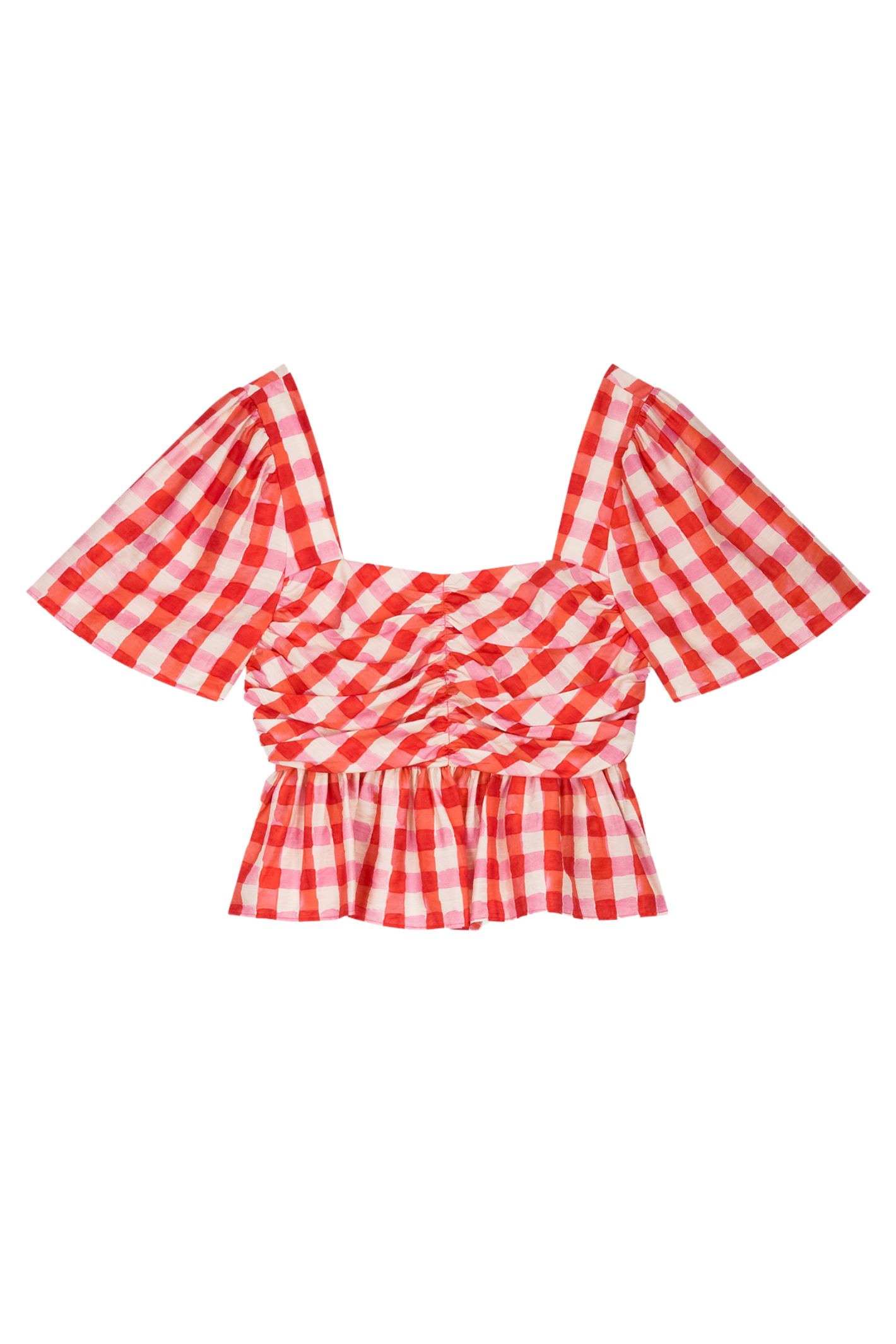 Fabienne Chapot Carletta Top Tangerine Tango/Cosy White with puff sleeves and peplum, shop Fabienne Chapot at Dotique