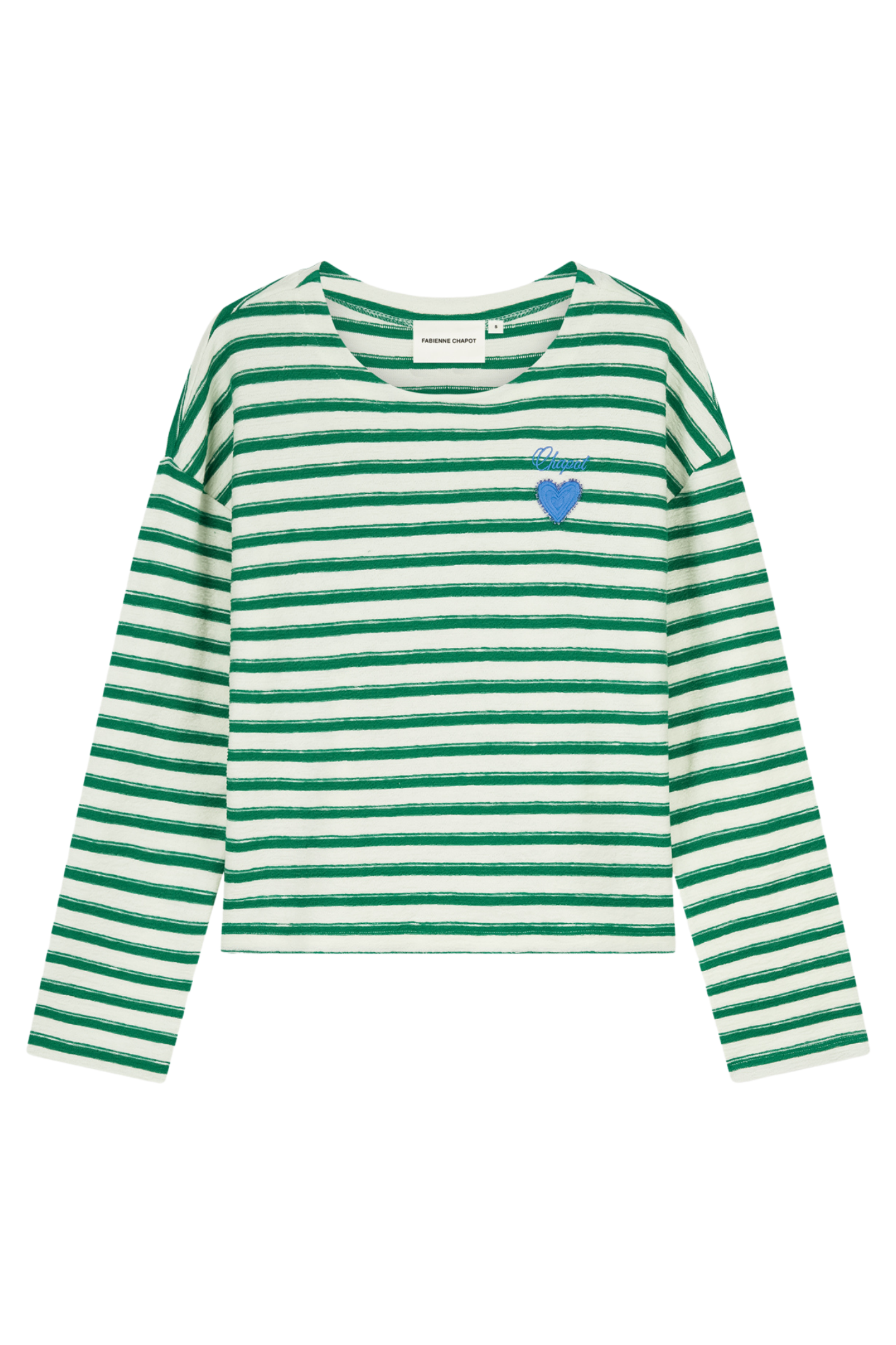 Fabienne Chapot Celina Top Cosy White Green striped organic cotton tee by Fabienne Chapot shop at Dotique