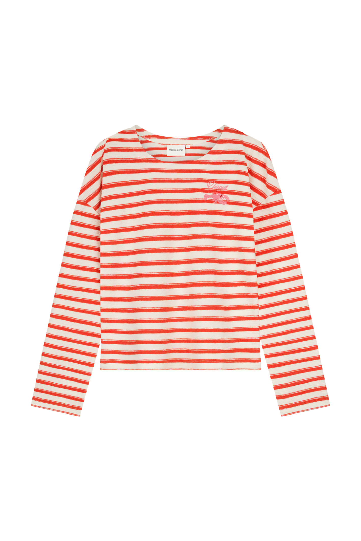 Fabienne Chapot Celina Top Cosy White/Tangerine Tango striped long sleeve in gallery position 1 shop Fabienne Chapot at Dotique