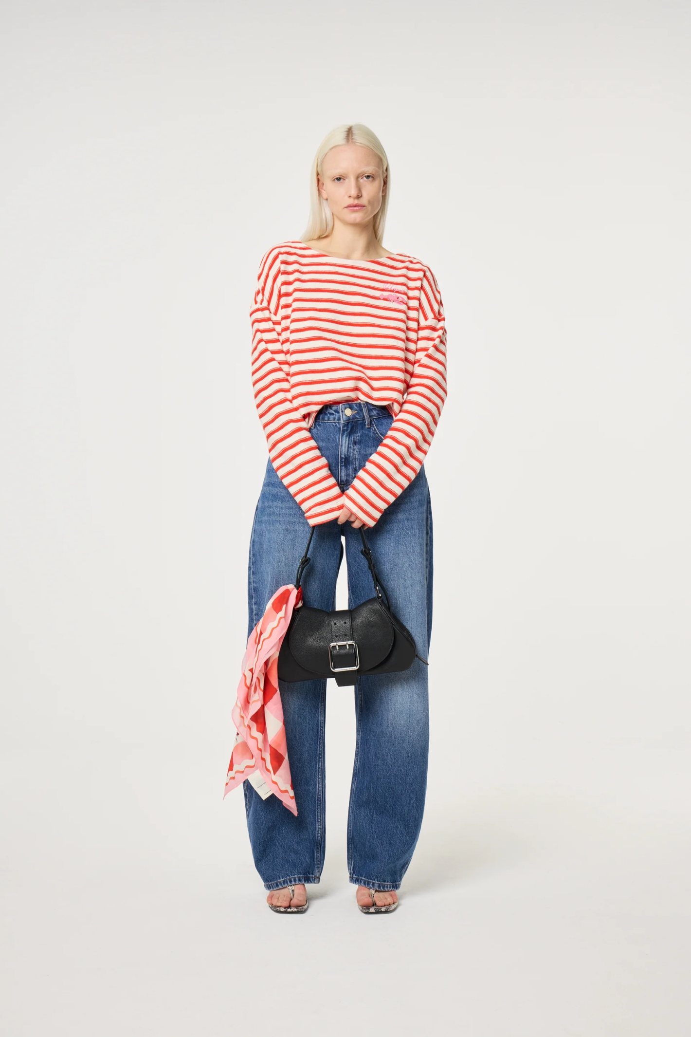 Fabienne Chapot Celina Top Cosy White/Tangerine Tango striped relaxed fit shown in gallery position 1 shop Fabienne Chapot at Dotique