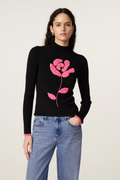 Model wearing Fabienne Chapot Courtney Rose Pullover Black, featuring pink rose design; shop Fabienne Chapot at Dotique.