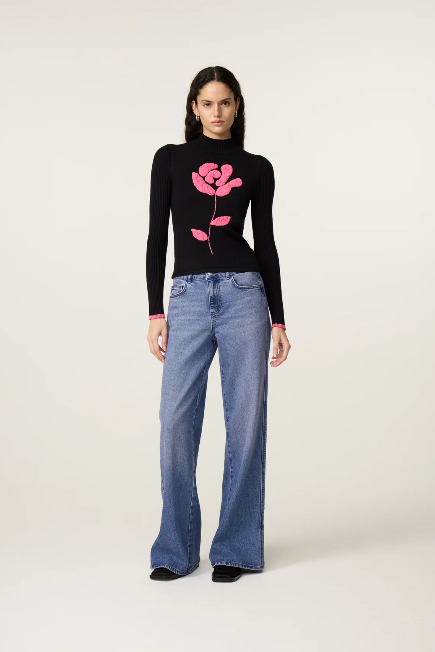 Woman wearing Fabienne Chapot Courtney Rose Pullover Black by Fabienne Chapot, shop Fabienne Chapot at Dotique online.