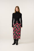 Fabienne Chapot Jessy Midi Skirt Fab Fuchsia/Black worn by model, shop Fabienne Chapot at Dotique for vibrant floral style.