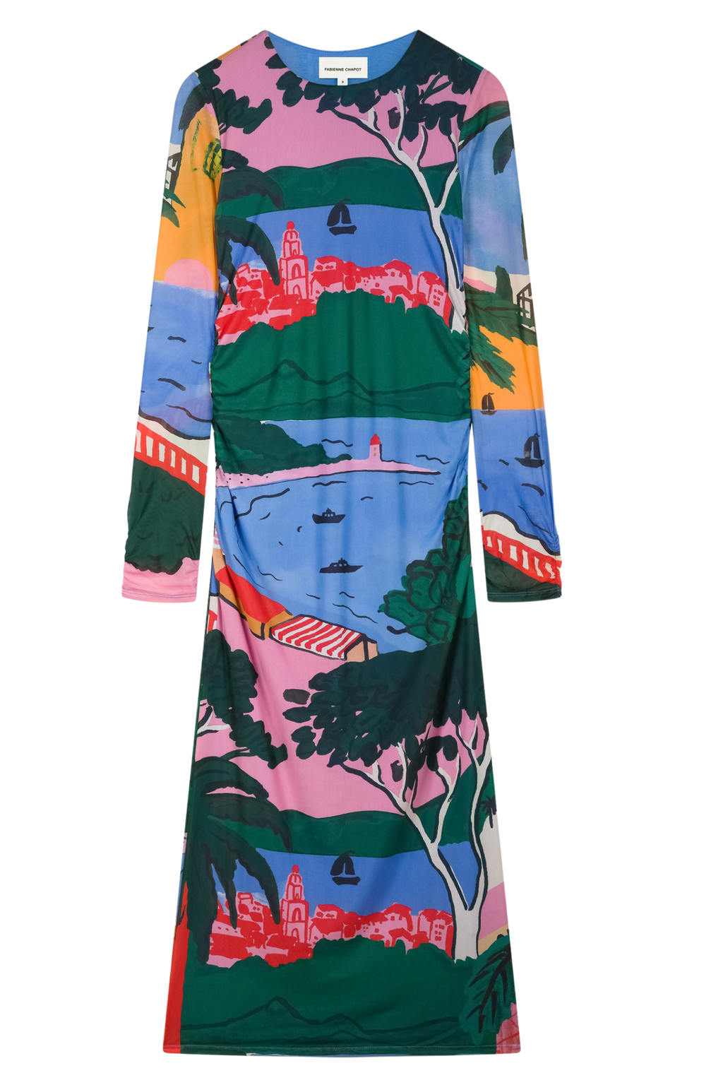 Fabienne Chapot Samara Dress in Marina Blue/Evergreen — a printed midi with a flattering silhouette and effortless wear. Shop at Dotique.