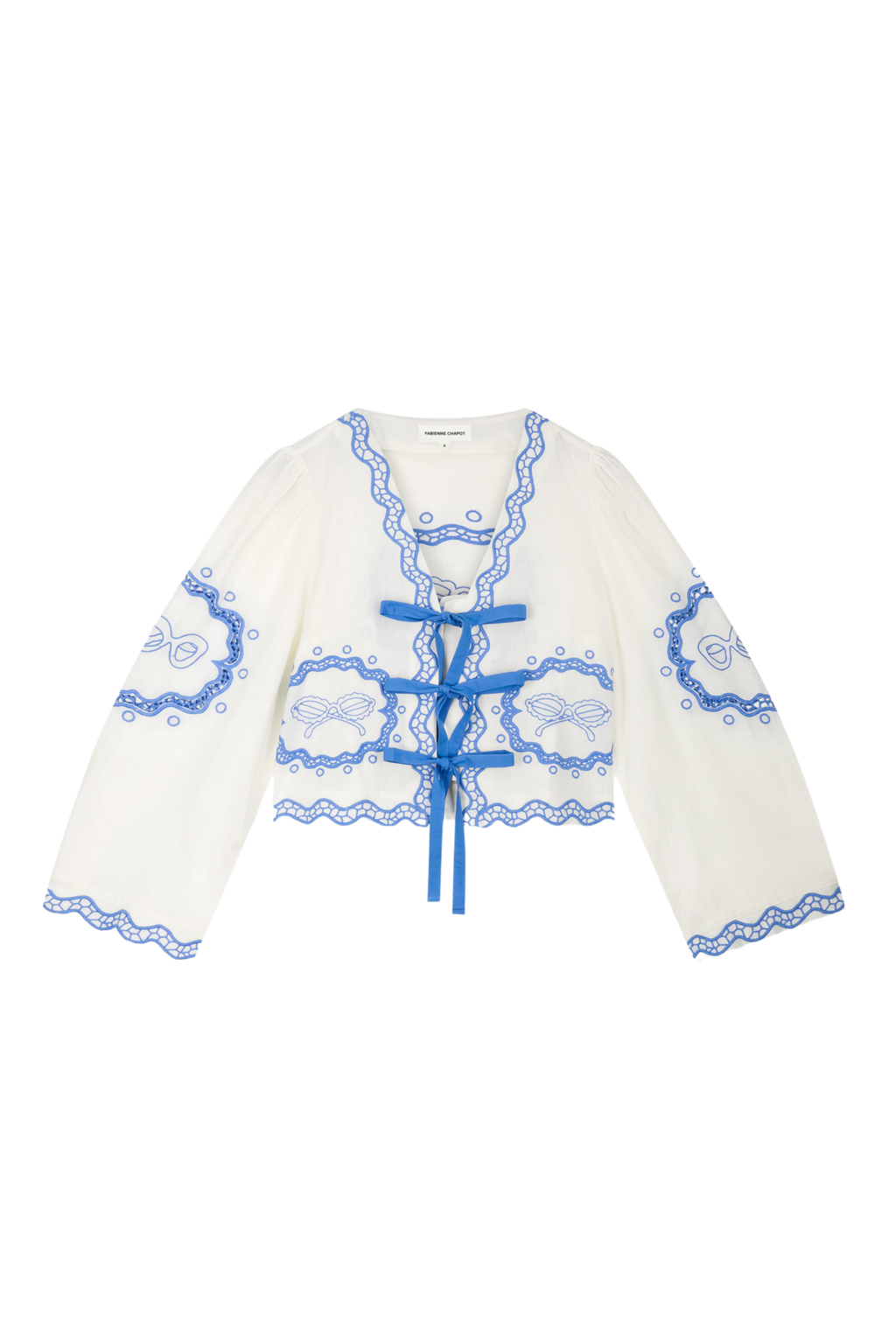 Fabienne Chapot Serviette Blouse Cosy White/Blue by Fabienne Chapot with blue embroidery, shop Fabienne Chapot at Dotique.
