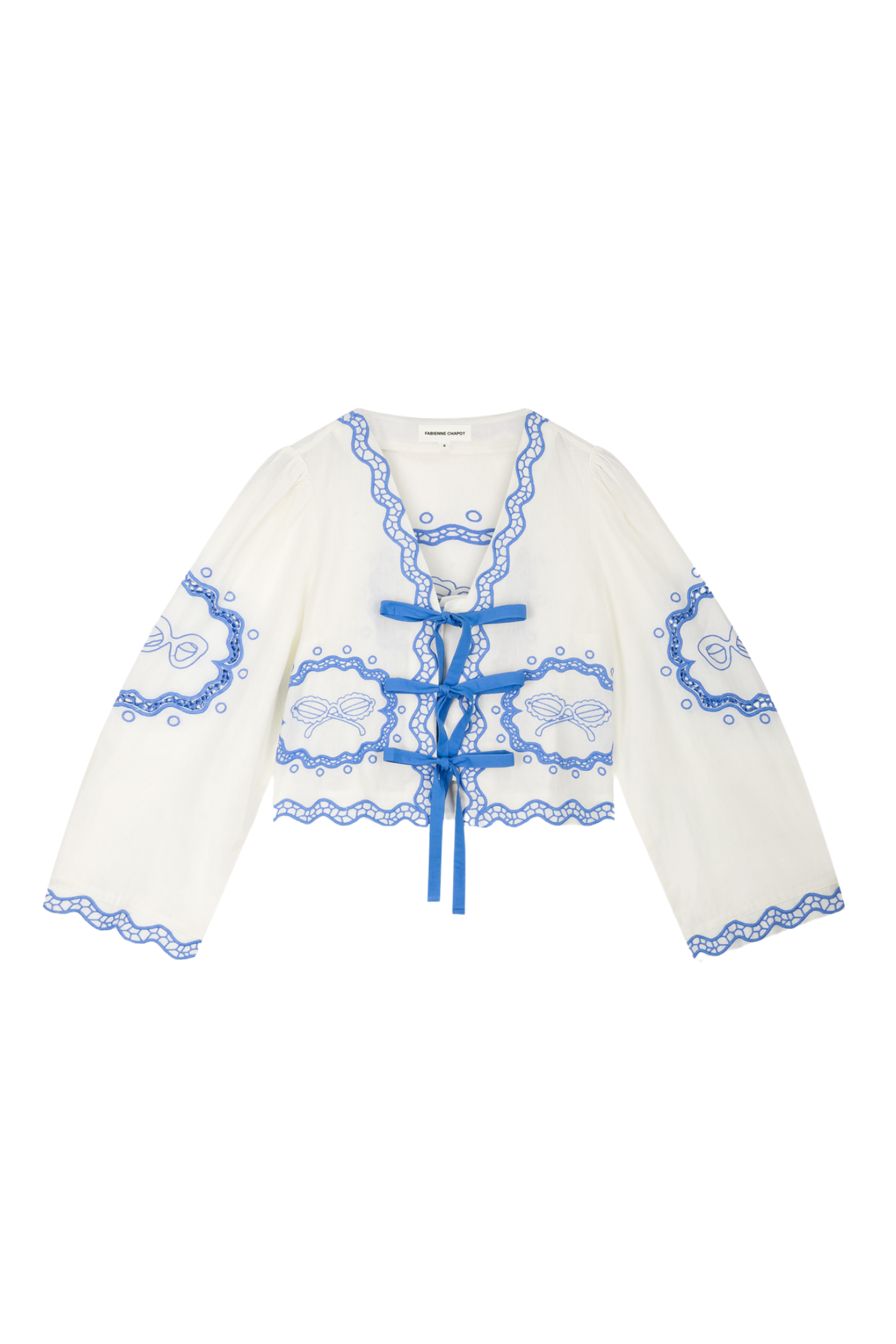 Fabienne Chapot Serviette Blouse Cosy White/Blue by Fabienne Chapot with blue embroidery, shop Fabienne Chapot at Dotique.