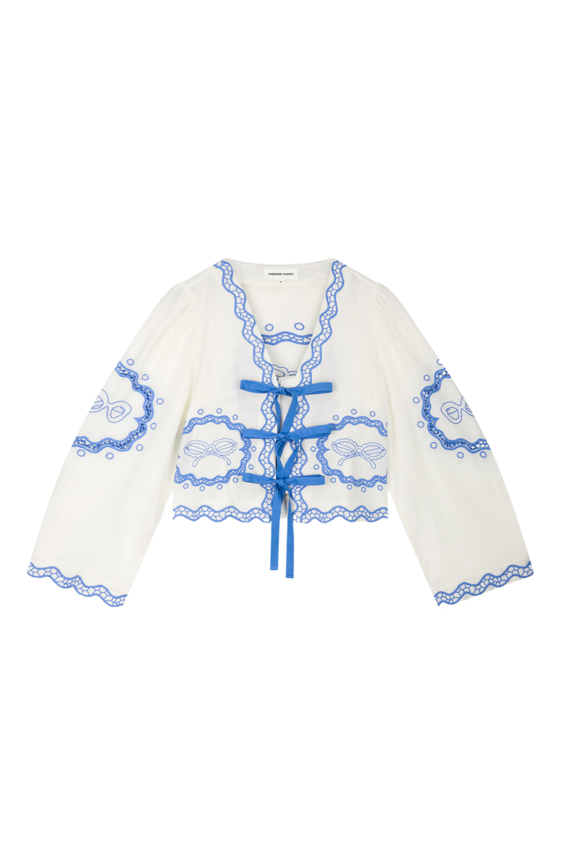 coito 　nui mond cotton silk blouse Fabienne Chapot Serviette Blouse Cosy White/Blue – Dotique
