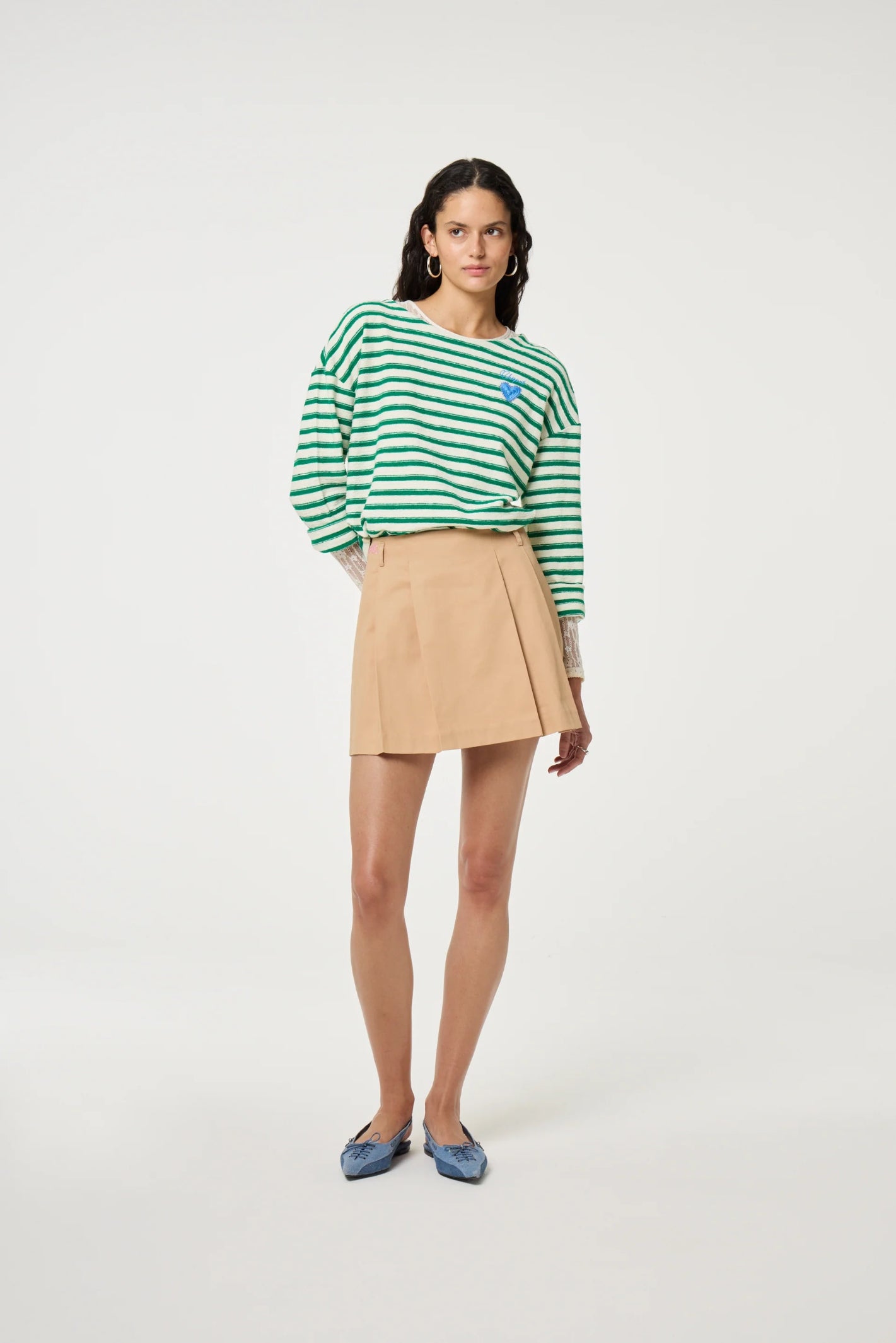 Model wearing Fabienne Chapot Celina Top Cosy White/Green by Fabienne Chapot shop the brand at Dotique