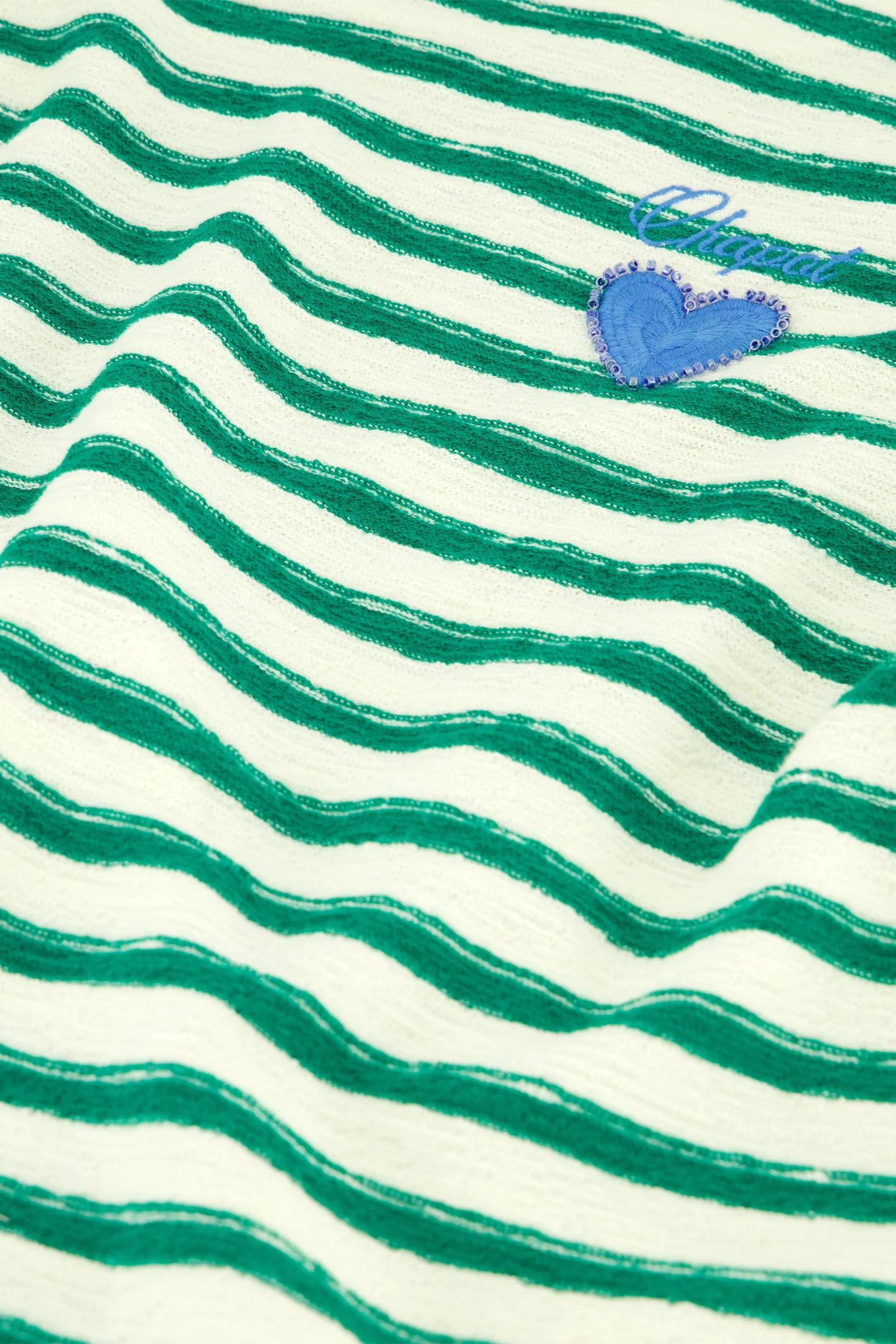 Fabienne Chapot Celina Top Cosy White/Green with green stripes and blue heart detail by Fabienne Chapot shop at Dotique