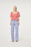Fabienne Chapot Carletta Top Tangerine Tango/Cosy White worn by model, shop Fabienne Chapot at Dotique online store.