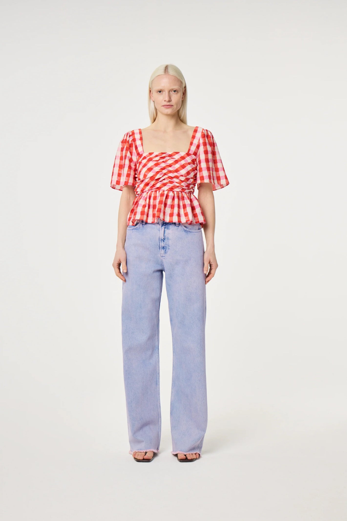 Fabienne Chapot Carletta Top Tangerine Tango/Cosy White worn by model, shop Fabienne Chapot at Dotique online store.