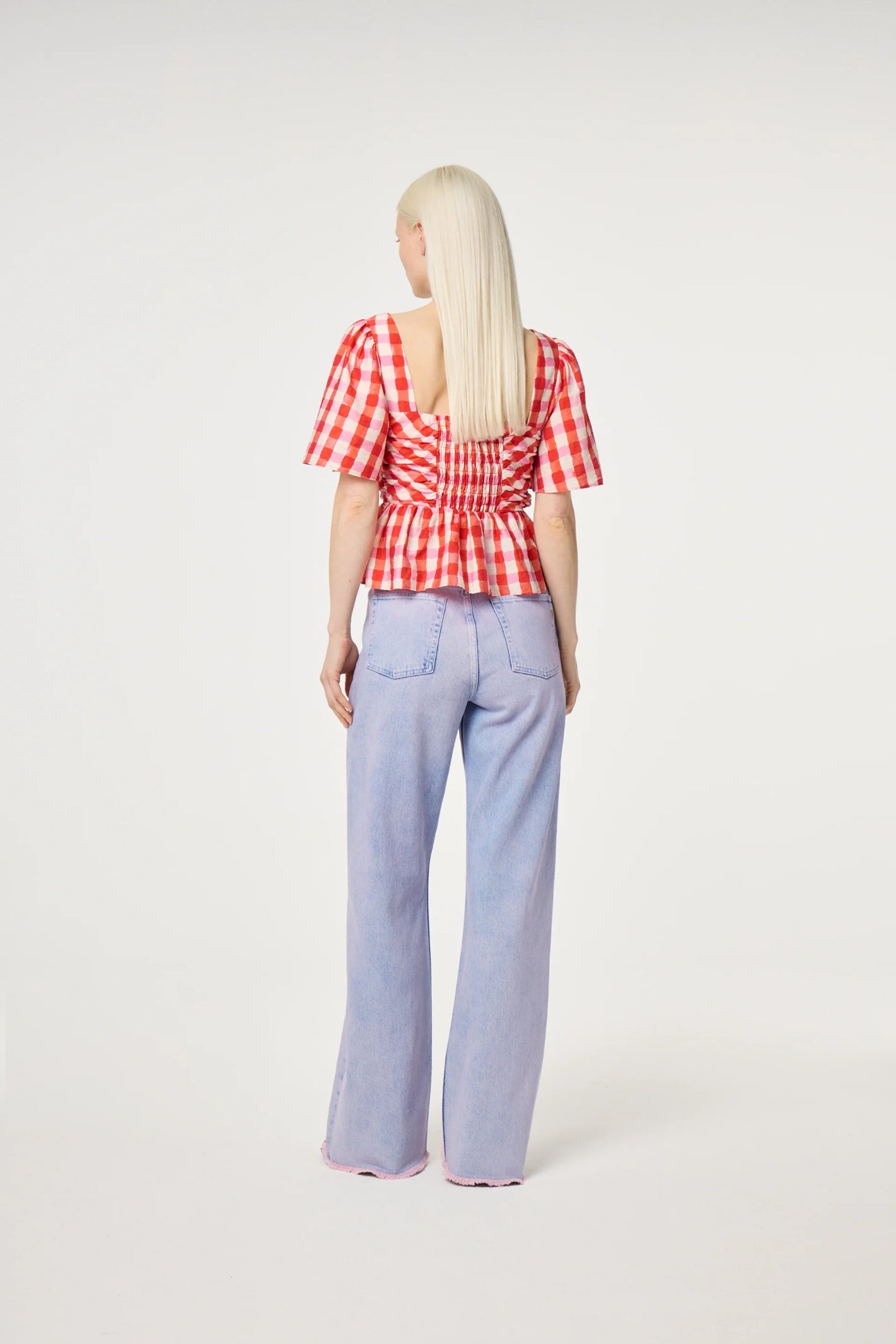 Fabienne Chapot Carletta Top Tangerine Tango/Cosy White worn by model shown from back Shop Fabienne Chapot at Dotique