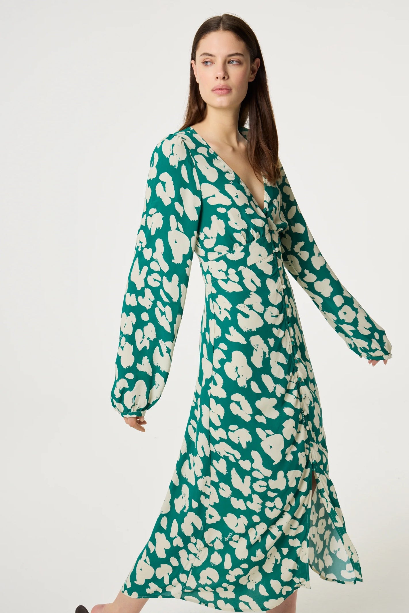 Woman wearing Fabienne Chapot Ana Dress Evergreen/Cosy White by Fabienne Chapot Shop the brand at Dotique