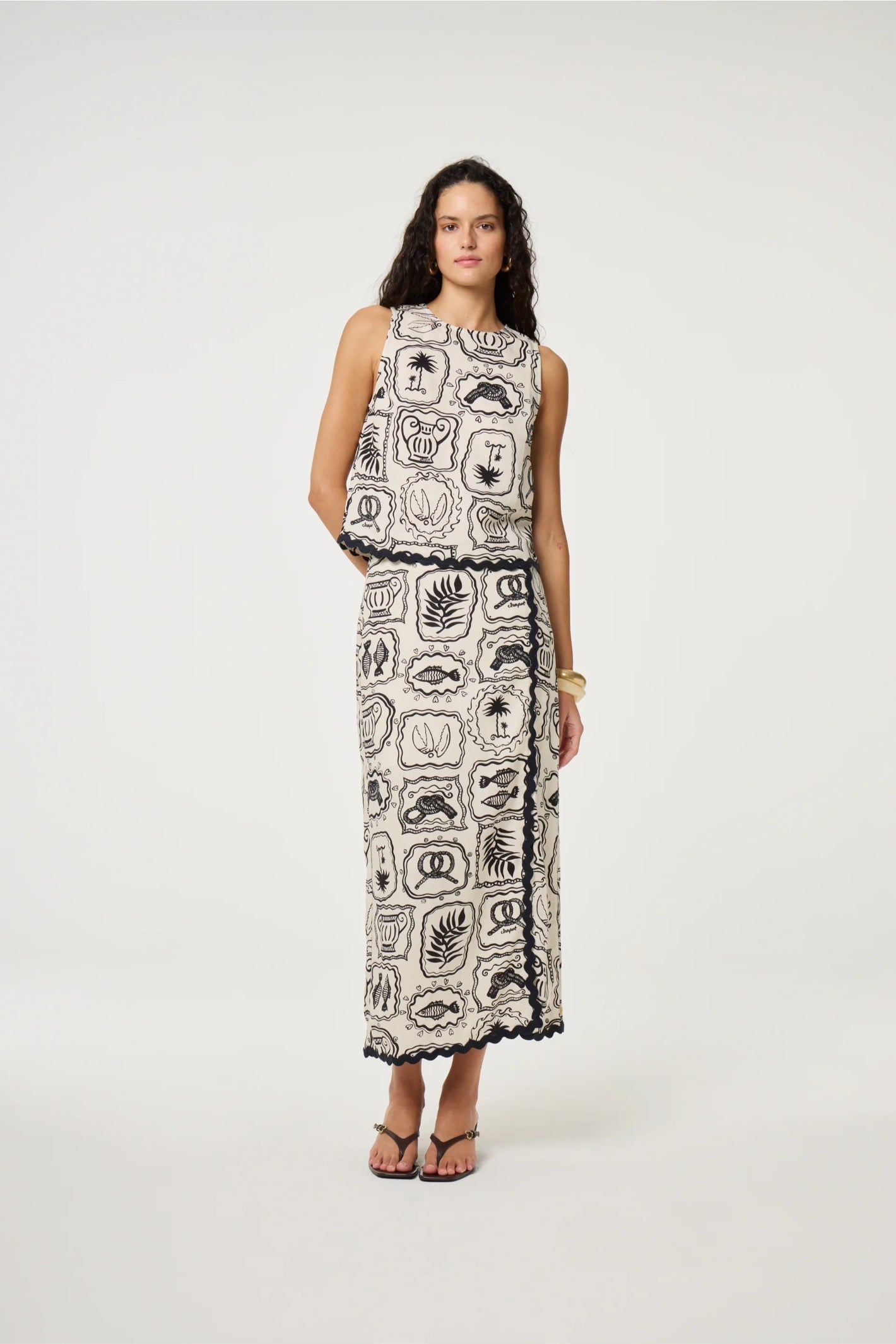 Model wearing Fabienne Chapot Tila Skirt Cosy White/Black by Fabienne Chapot, shop Fabienne Chapot at Dotique