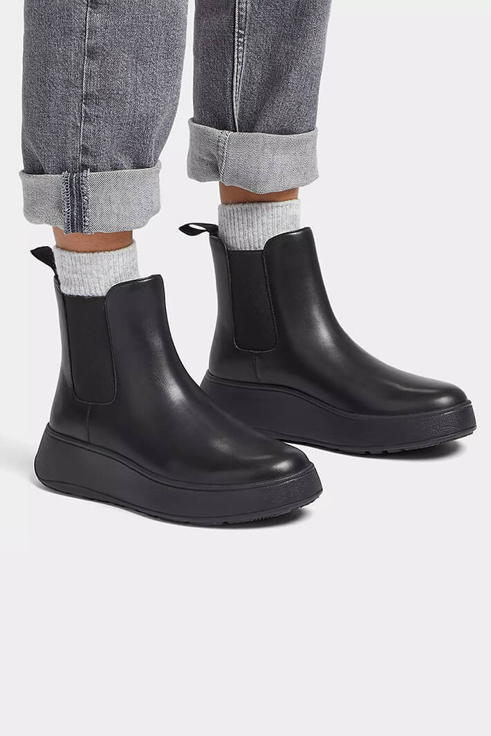 Fitflop F-Mode Leather Flatform Black Chelsea Boot - Dotique