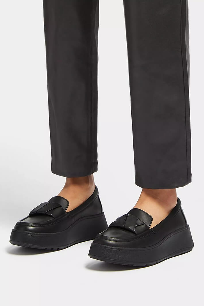 Fitflop F-Mode Leather Flatform Black Penny Loafer